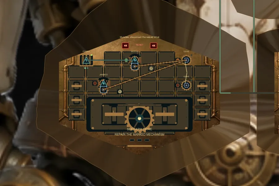 A muscle room inside a Titan: gears, pumps and rope anchors rendered from the playable scene data.