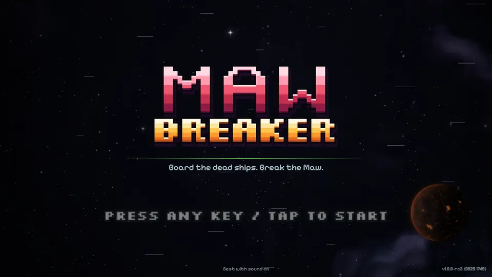 Mawbreaker pixel-art title screen.